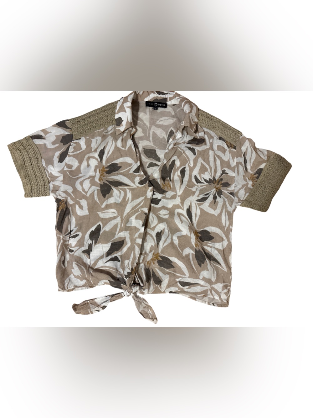Fred David Beige Floral Tie-Front Blouse